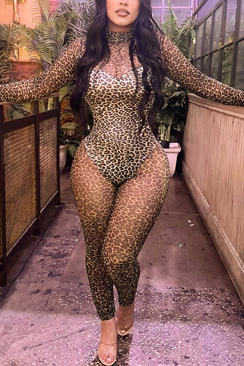 Alexa Mesh Leopard Jumpsuit