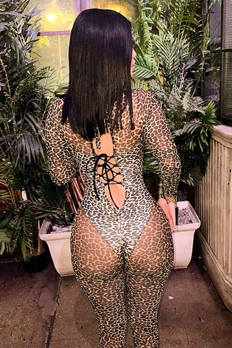 Alexa Mesh Leopard Jumpsuit