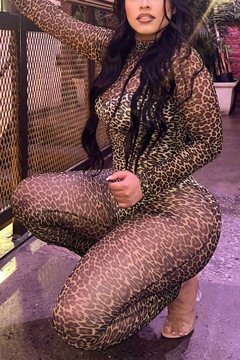 Alexa Mesh Leopard Jumpsuit