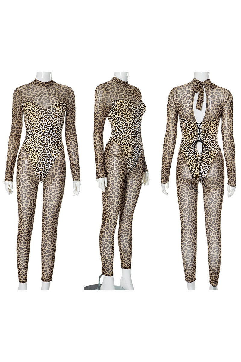 Alexa Mesh Leopard Jumpsuit