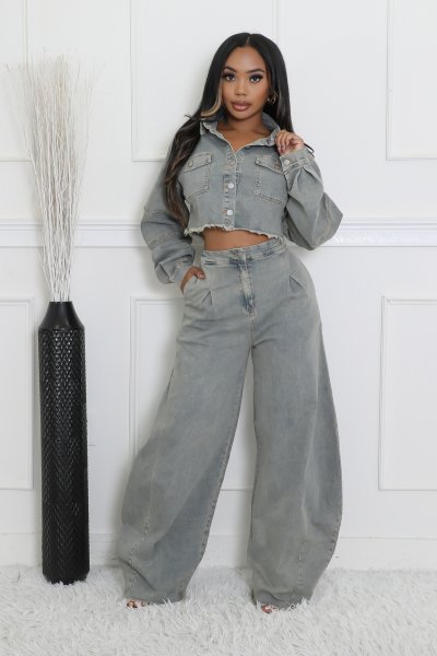 Tameka Denim Wide Leg Pant Set (Pre Order Arrives 2/1)