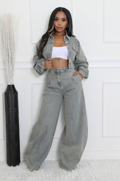 Tameka Denim Wide Leg Pant Set (Pre Order Arrives 2/1)