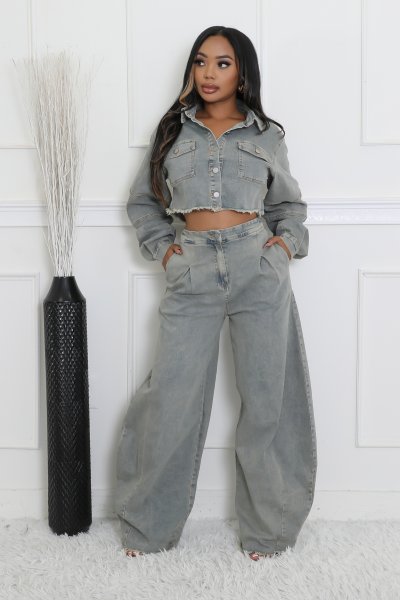 Tameka Denim Wide Leg Pant Set (Pre Order Arrives 2/1)