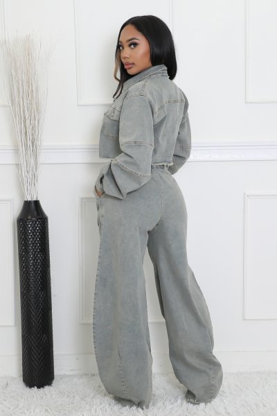 Tameka Denim Wide Leg Pant Set (Pre Order Arrives 2/1)