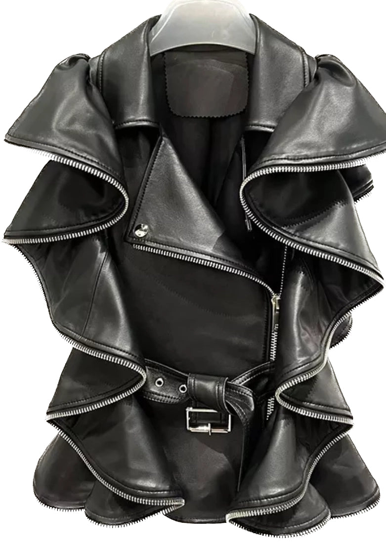 Leather Ruffle Vest with Zippers (Pre Order Arrives 2/7)