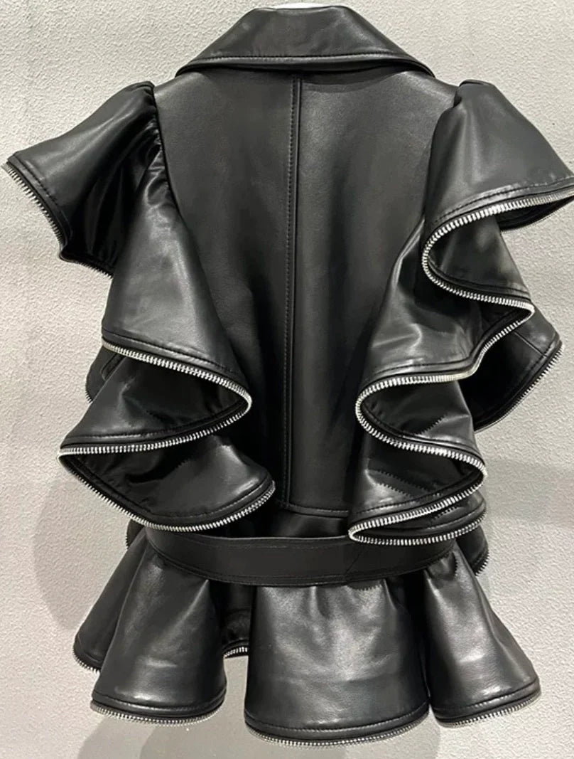 Leather Ruffle Vest with Zippers (Pre Order Arrives 2/7)