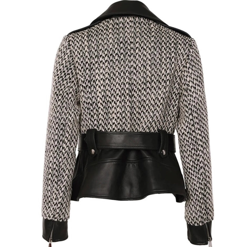 Tweed & Leather Belted Jacket (Re Stock Arrives 2/7)