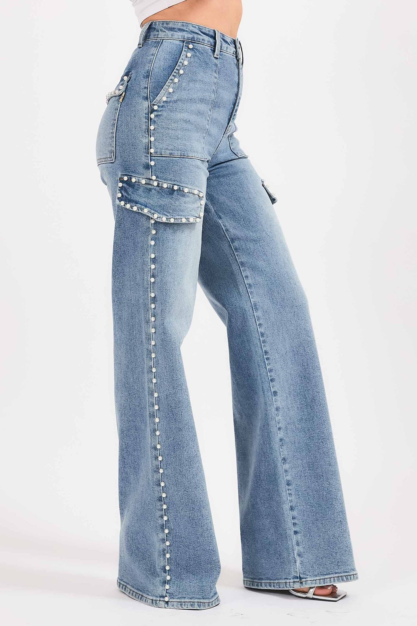 Cargo Pearl Studded Denim Pants (Re Stock 10/20)