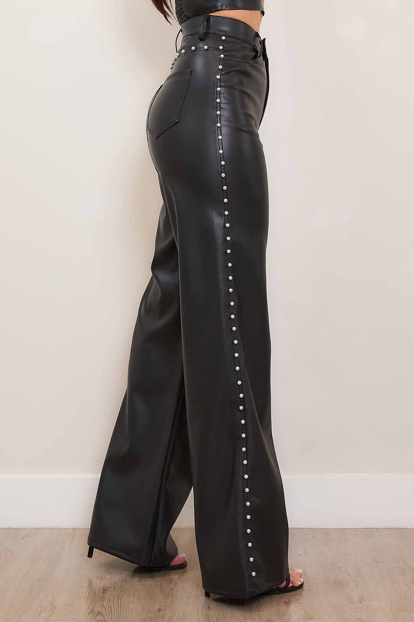 Black Pearl Studded Vegan Wide Leg Pant (Re Stock 10/20)