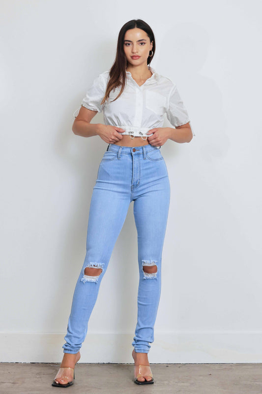 Amerie High Waisted Distressed Knee Skinny Jean (Re Stock 10/20)