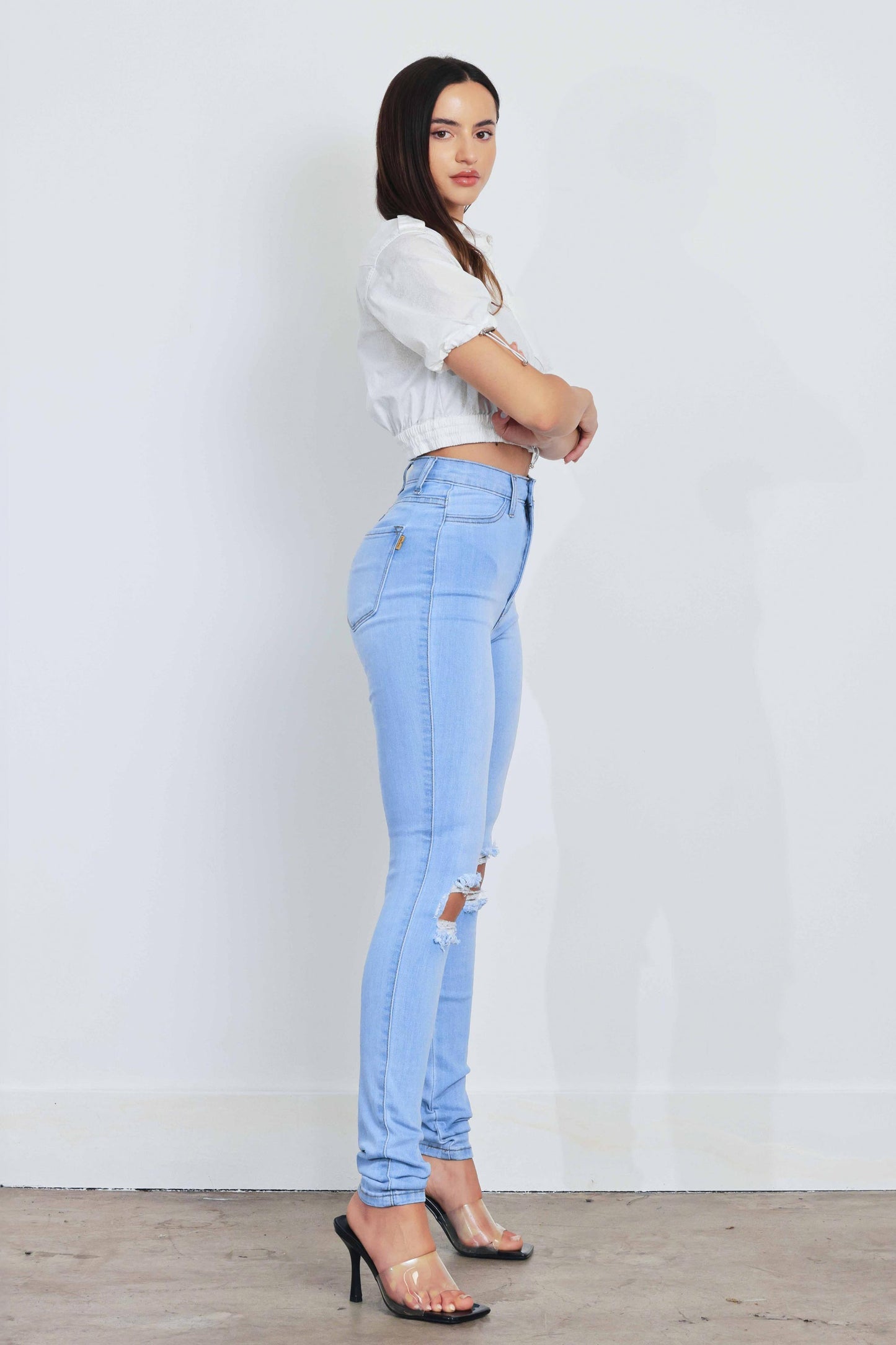 Amerie High Waisted Distressed Knee Skinny Jean (Re Stock 10/20)