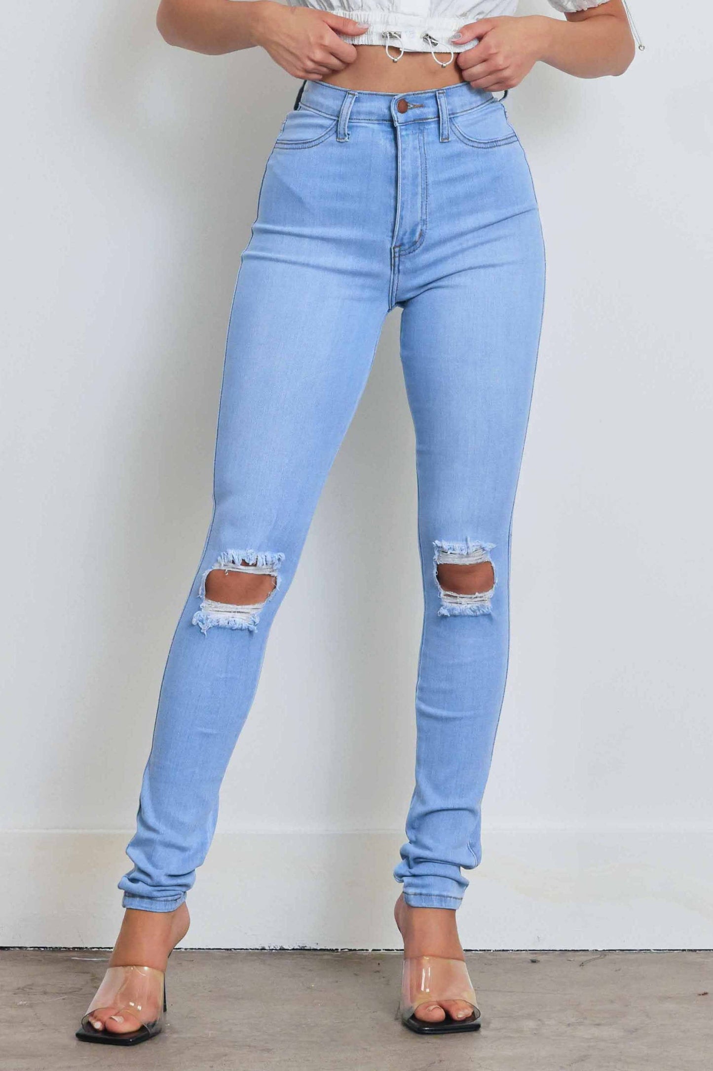 Amerie High Waisted Distressed Knee Skinny Jean (Re Stock 10/20)