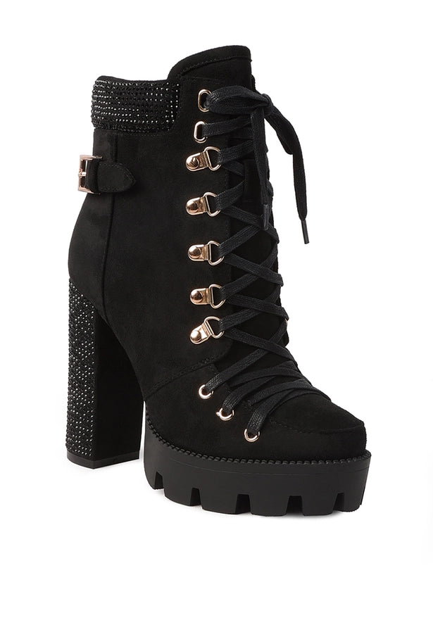 Birch Diamante Block Heeled Ankle Boot (Pre Order Arrives 1/21)