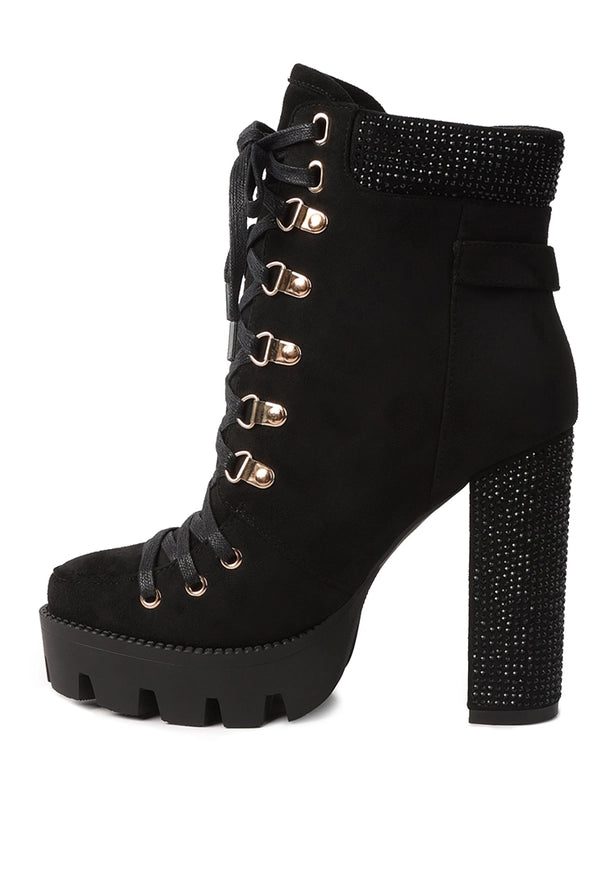 Birch Diamante Block Heeled Ankle Boot (Pre Order Arrives 1/21)