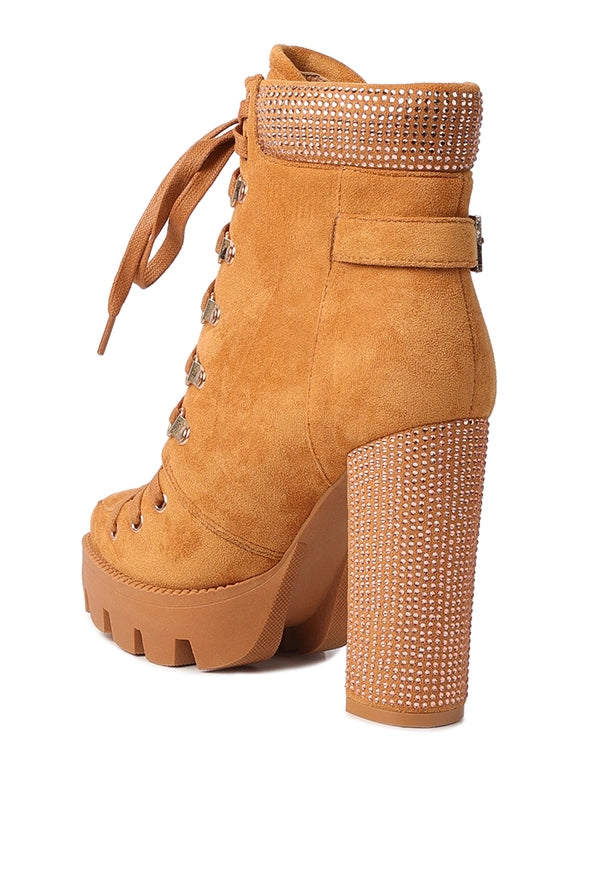 Birch Diamante Block Heeled Ankle Boot (Pre Order Arrives 1/21)