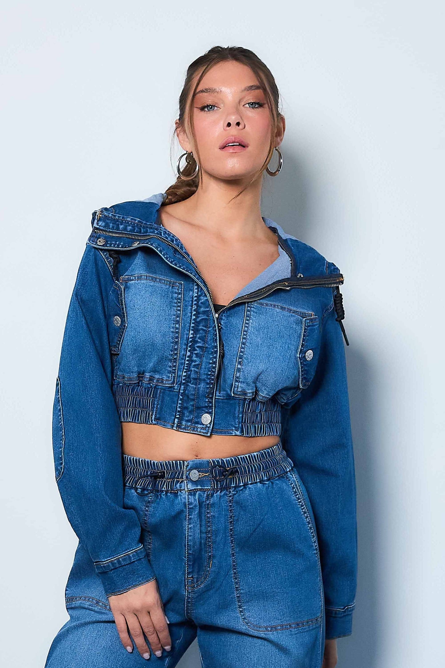 Blouson Hooded Crop Denim Jacket (Re Stock 10/20)