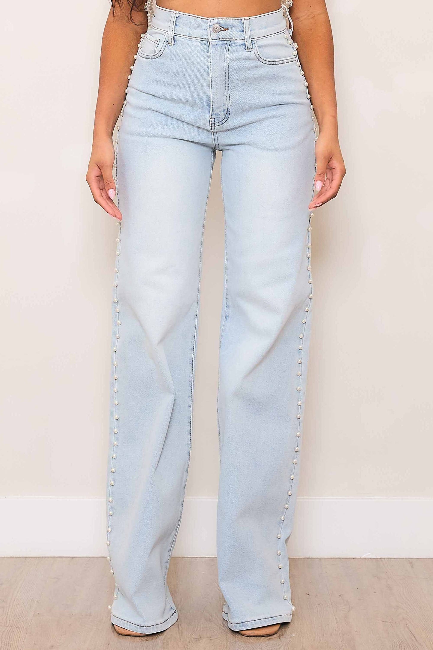 Esther Pearl Studded Wide Leg Denim Pants (Re Stock 10/20)