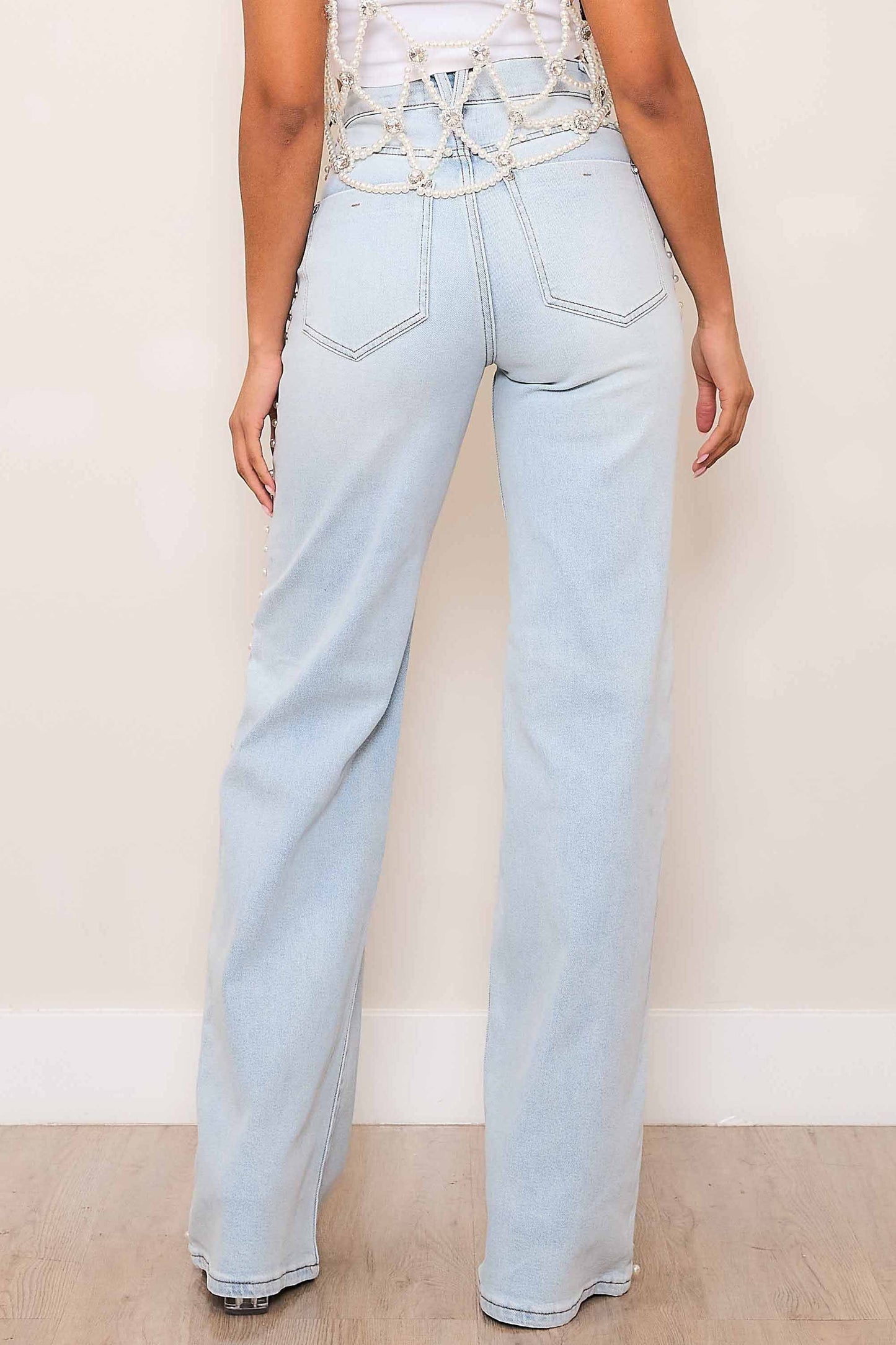 Esther Pearl Studded Wide Leg Denim Pants (Re Stock 10/20)