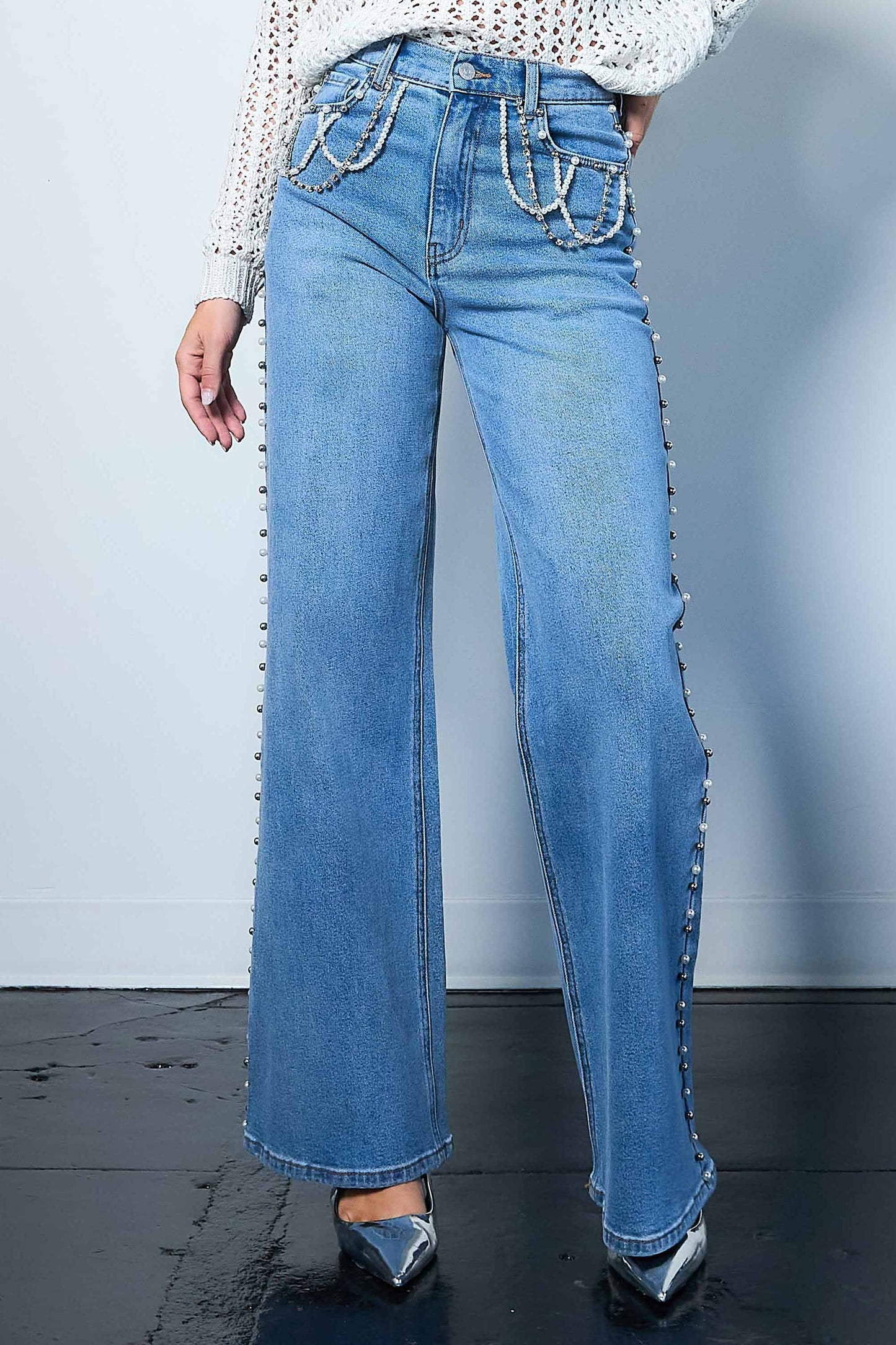 Heidi Rhinestone Wide Leg Jeans (Re-Stock Arrives-1-11)