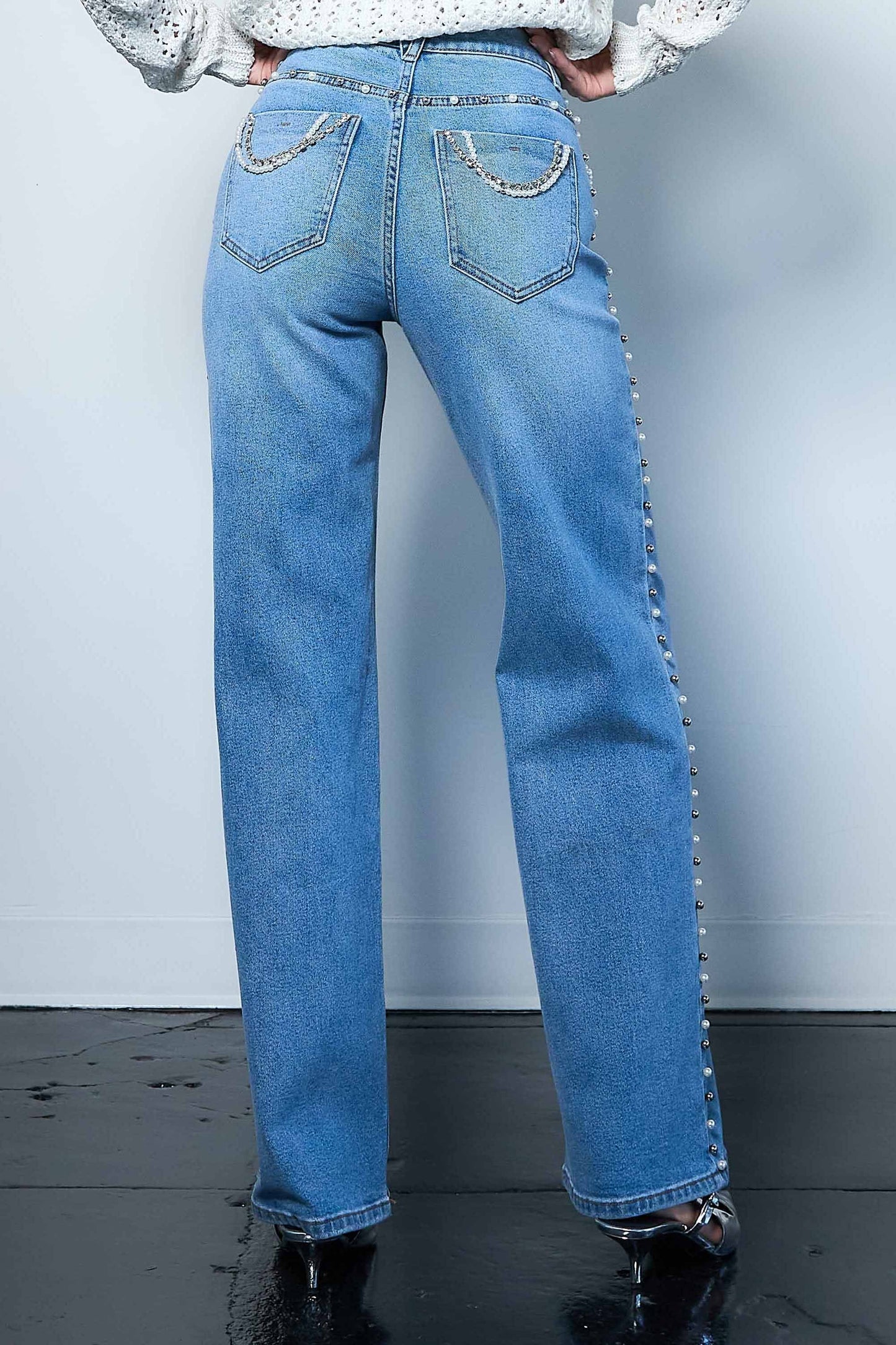 Heidi Rhinestone Wide Leg Jeans (Re-Stock Arrives-1-11)