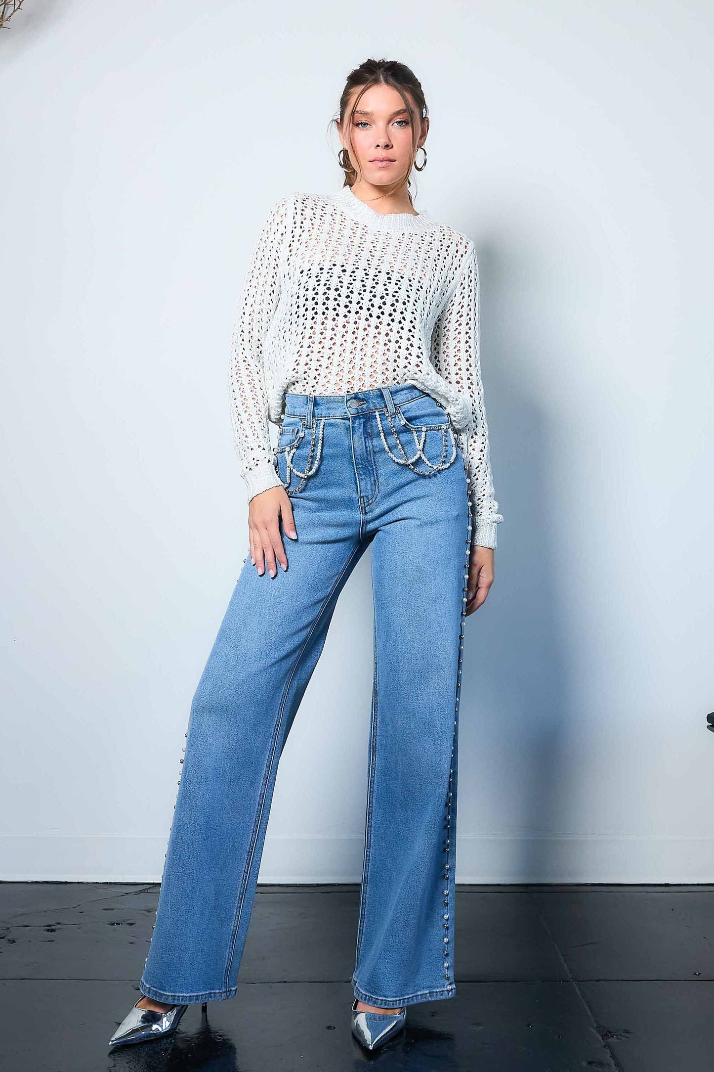 Heidi Rhinestone Wide Leg Jeans (Re-Stock Arrives-1-11)