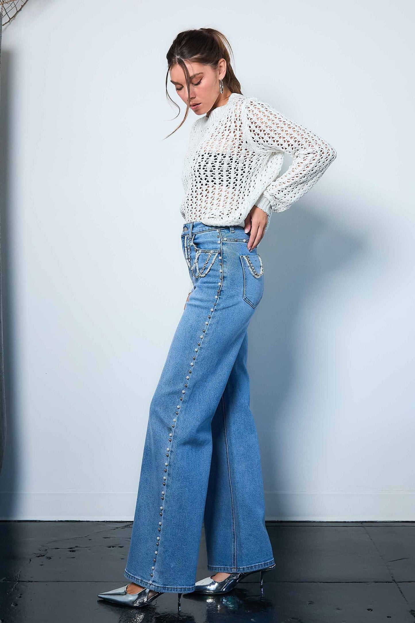 Heidi Rhinestone Wide Leg Jeans (Re-Stock Arrives-1-11)