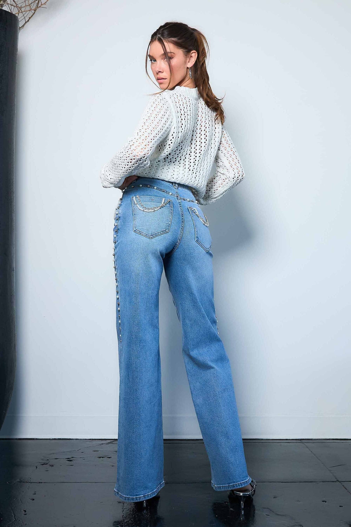 Heidi Rhinestone Wide Leg Jeans (Re-Stock Arrives-1-11)